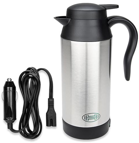 HEYNER® Reisewasserkocher 12V Auto elektr. Wasserkocher Reise Edelstahl Elektrisch Warmhaltefunktion 700ml Heizbecher I Auslaufsicher Tragbar