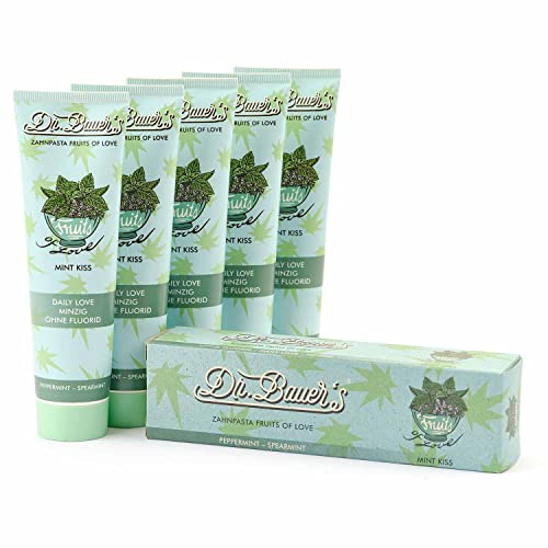 Dr. Bauer's Fruits of Love Mint Kiss ohne Fluorid Zahnpasta, 5er Pack | Zahncreme, mit tollen Geschmacksrichtungen