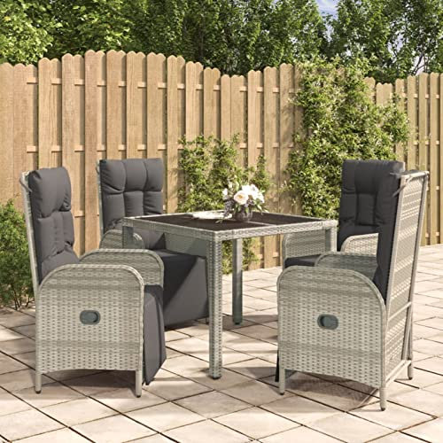 Yolola Sitzgruppe Garten Essgruppe 4 Personen Rattan Gartenmöbel Set mit 4 Gartenstuhl Verstellbar Gartenmöbel Essgruppe Gartengarnitur Rattanmöbel Esstisch Sitzgarnitur Gartentisch Grau#2