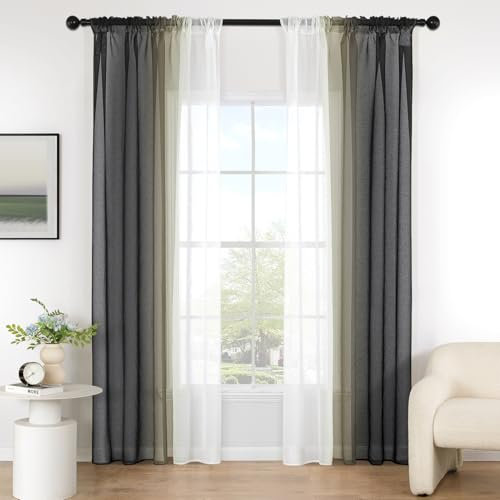 MIULEE Gardine Vorhänge Schwarz Transparente Wohnzimmer Modern Gardine Zweifarbiger Schiebevorhänge Vorhänge Gardinenschals Schlafzimmer 2er Set 140x245cm