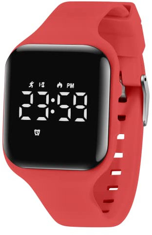 Reloj de pulsera digital con podómetro, vibración, alarma, distancia, cronómetro y ejercicio, resistente al agua, recargable, para actividades al aire libre, para niños y niños, 29-rojo, Moderno