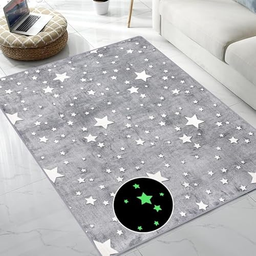 kksme Großer Teppich, leuchtet im Dunkeln, große Sterne, für Kinderzimmer, lustig, für Babyzimmer und Wohnzimmer, rechteckige Matte für Kinderzimmer, Größe 1,5 x 1,8 m