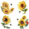 GORGECRAFT 6.3x6.3 4 Stile Sonnenblume Biene Fensteraufkleber Frühling Sommer Fensteraufkleber PVC Alert Fenster Tür Glas Aufkleber Für Vögel Streiks wasserdichte Fensteraufkleber Büro Partyzubehör