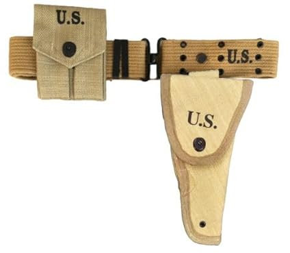 Original WWII M1936 Gurtband Canvas Pistolengürtel mit M1911 Colt Canvas Holster und .45 Colt Magazintasche