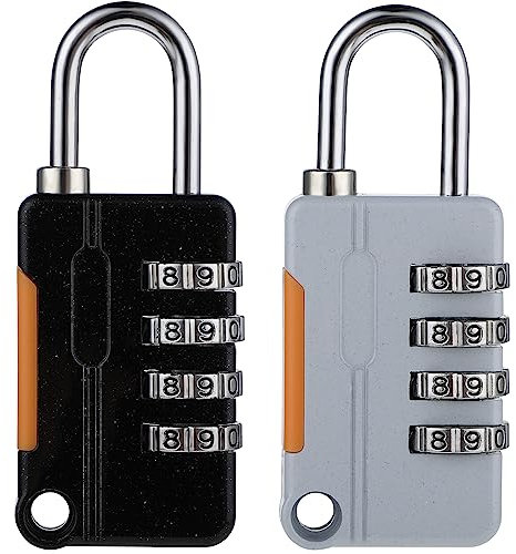Bewudy 2 Stück vorhängeschloss mit zahlencode, Kofferschloss Zahlenschloss Klein 4 Stellig Zahlencode Schloss, Zinklegierung Robust Sicher für Spind, Koffer, Schule, Fitnessstudio (Schwarz&Grau)