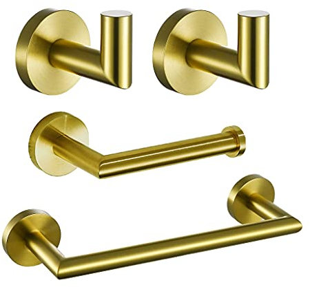 FFOCCO Vergoldetes Badezimmer-Hardware-Set, Handtuchhalter, Toilettenpapierhalter, Kleiderhaken, Edelstahl, goldfarbenes Badezimmer-Zubehör Present