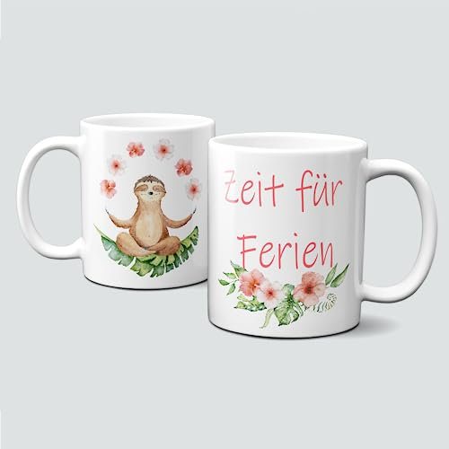 online-hut-Tasse - Kaffeebecher - Kaffeetasse - Lieblingstasse - Ferien - Zeit für Ferien - Schule - Lehrer - Faultier - LT-122