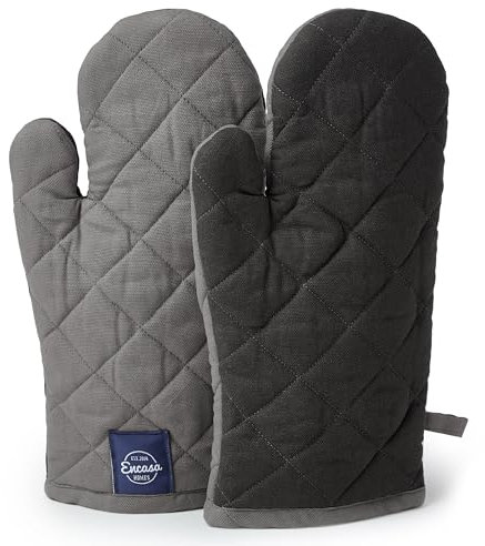 Encasa Guantes de Horno de algodón Resistentes al Calor (Juego de 2) - Acolchada y Segura 18x30 cm - para Cocina, Cocinar y Hornear, Manejo de ollas y sartenes Calientes - Gris