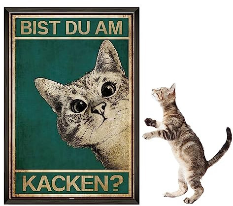 Bist du am kacken Katze Bild Poster, Lustige Wanddekoration für Bad WC Toilette Klo Gäste-WC, mit witzigem Spruch, Vintage Katze Bad Wanddekoration ohne Rahmen Toilette Deko (20cm*30cm) (1)