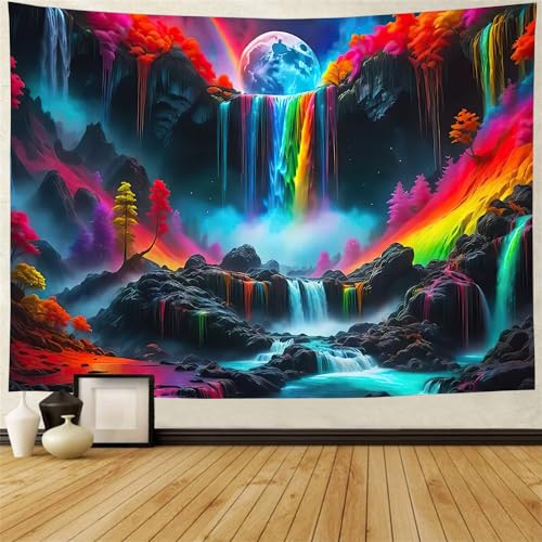 FENDROM Blacklight Fantasy Waterfall Planet UV Reactive Mountain Rock Wall Hanging