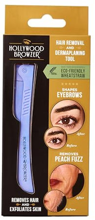 Hollywood Browzer Gesichtshaarentferner & Dermaplaning Tool für Damen, Augenbrauenrasierer, Peeling & Haarentfernung ohne Schmerzen, mit Schutzhülle, nachhaltiges Material (Amethyst)