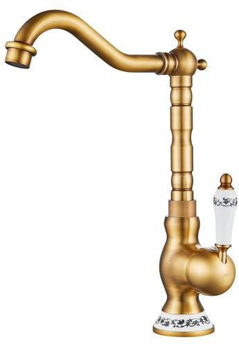 Wasserhahn Küche Waschtischarmatur Bad Mischbatterie Badarmatur Küchenarmatur für Bad Küchen, Armaturen für Waschbecken und Badezimmer, Retrostil Gold