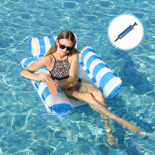 QYDMIN Colchón hinchable para piscina, juguete 4 en 1, juguete inflable para piscina, hamaca de agua para sillón, colchón, asiento con bomba de inflotador (azul)