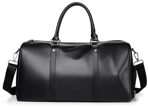 FANDARE Sporttasche Reisetasche Herren Damen Weekender mit Schuhfach Ryanair Handgepäck PU Leder Weekender Bag Schwimmtasche Fitnesstasche Trainingstasche Badetasche Reisetasche Urlaubstasche Schwarz