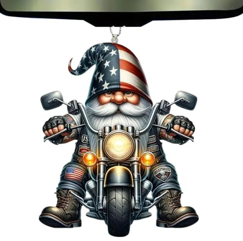 Auto-Rückspiegel-Dekor, Auto-Anhänger für Rückspiegel,Motorrad Wichtel Acryl Anhänger Charm - Gnome reitende Motorradfigur, Auto-Innendekoration für Mini-Van, SUV