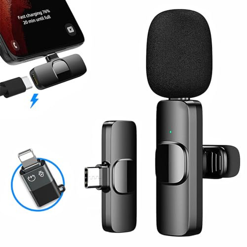 Wireless Microphones, Wireless Lavalier Microphone for iPhone/iOS/Android, Plug-Play Bluetooth Microphone, Mic with 3 Level Noise Reduction Auto Sync for Recording, Live Streaming, YouTube, TikTok