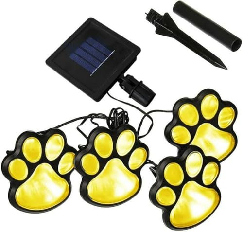NKFOOPDU Solar Pfotenabdruck Lichter, (4 Stück) LED Licht Katze Hund Tier Solar Lichterkette Außen Dekoration, Wasserdicht Gartenlicht für Garten Terrasse Hof Dekor Gehweg (Warmweiß)