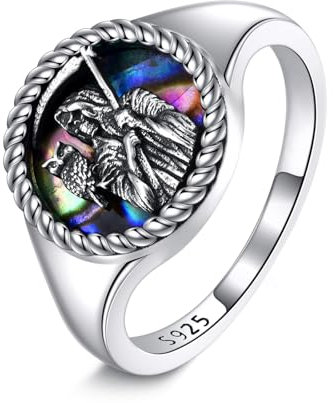 ONEFINITY Santa Muerte Ring 925 Sterling Silber Eule Sensenmann Ring Totenkopf Ring Amulett Schmuck Geschenke für Männer Frauen