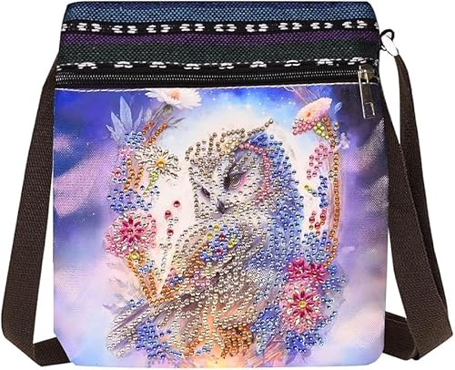 zeyunty 5D Diamond Painting Tasche Umhängetasche, Diamond Painting Schultertasche, DIY Handtasche Einkaufstasche Wiederverwendbar Organizer Tasche (05)