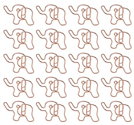 Respicefinem 20 Stück Elefanten-Büroklammer, Elefantenformen, Roségold-Galvanikprozess, Eisen-Büroklammern, Elefanten-Lesezeichen, Klebeklammern für die Klassifizierung von