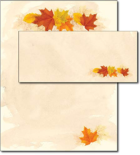 Simple Herbstblätter-Briefpapier und Umschläge, 20 Sets – Herbstbriefpapier Briefkopf 21,6 x 27,9 cm mit passenden Umschlägen