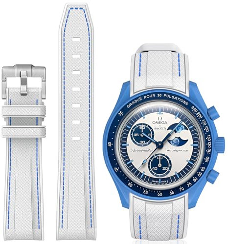 BONACE Armband für Swatch Omega, gebogenes Silikonarmband, kompatibel mit Omega X Swatch 20 mm Watch, Omega Swatch Moonswatch Speedmaster Uhrenersatz, keine Lücken, für Herren und Damen, 20
