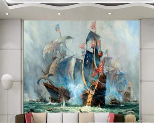 Tzxztt Sailboat Sea Modern 3D Wallpaper Embossed Silk Neutral Tones Material Ideal for Living Room Bedroom-150cm×105cm