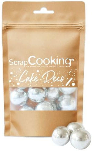 ScrapCooking - Silberne XXL-Perlen 55 g - Essbare Tortendeko - Knusprige Schoko-Milch & Silber-Kugeln - Für Desserts, Kuchen - Streusel Zuckerperlen - Deko Weihnachten, Geburtstag - 7464