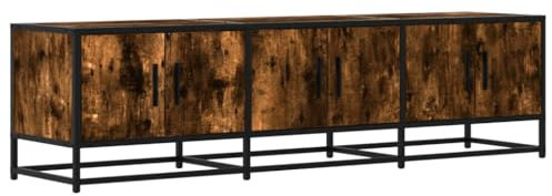 vidaXL Meuble TV chêne fumé 150x35x41 cm Bois d'ingénierie et métal, Banc TV, Meuble HiFi, Centre de Divertissement, Buffet TV, Meuble multimédia