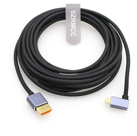 SZRMCC 8K 2.1 Micro HDMI auf HDMI Geflochtenes Kabel Flex High Speed 4K@120Hz 2.1 HDMI Kabel für Hero 7 Raspberry Pi4 S-Ony A6400 A6000 A7III Nikon B500 Yoga 3 (rechtwinklig Micro HDMI, 1m)