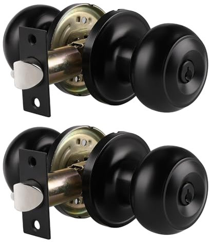 Probrico 2 Pack Black Door Knobs with Key (Same Key) Entrance Keyed Door Locks Stainless Steel Door Handles Exterior Door Knobs Front Door Handles