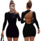 AOWVUTS Womens Sexy Mini Dress Long Sleeve Bodycon Dresses Crew Neck Backless Short Dress Hip-Hugging Tight Dress Basic Slim Fit Wrap Dress Club Cocktail Party Dress for Lady Black