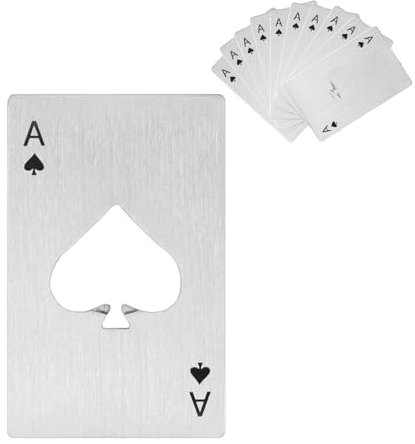 10 Pezzi Set Apribottiglie Multifunzione: Portafoglio, Piatto Birra in Acciaio Inox e Design Asso di Picche con Carte da Poker - Finiture Argento/Nero (10, nero)