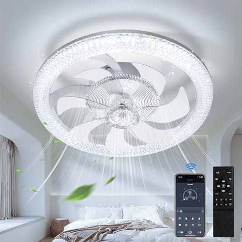 Bellanny Lampara de techo con Ventilador | 70W 3000K-6500K Plafon LED | Ø48cm Ventiladores Techo con Luz y Mando,6 Velocidades, Timable Ceiling Fan with light Silencioso para Dormitorio Cocina Salon