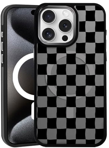 DAIZAG Magnetische Hülle für iPhone 14 Pro Max, [rundum stoßfeste Ecken] [Kompatibel mit MagSafe], Schwarz Transluzent Matte Abdeckung, Schachbrett Schwarz Weiß