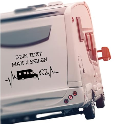 Wohnmobil Aufkleber mit Herzschlag Design, Selbstklebend, mit Wunschtext Vinylfolie