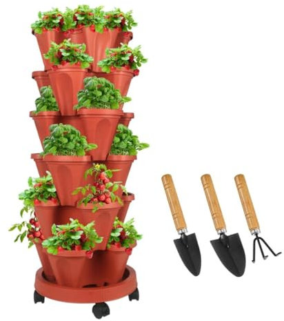 Sthrucrack Fioriera impilabile, giardino verticale a torre, set di fioriere verticali utilizzate per fragole, erbe aromatiche e fiori (Terracotta, 6 livelli)