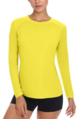 NEYOUQE Womens Tops Basic Long Sleeve Gym Top Women Activewear Yoga Tops for Women UK Yellow M