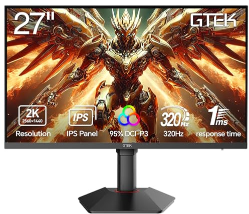 GTek Q2732P Gaming Monitor 27 320Hz 300Hz, Frameless, 2K QHD 2560 x 1440p, Fast IPS Computer Screen, MPRT 1ms, FreeSync, 95% DCI-P3, HDR 400, DisplayPort/HDMI, Height Adjustable