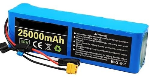 48V 25Ah Electric Bike Battery, 13S3P Lithium E-Bike Battery with Charger, 48V Scooter Lithium Battery Pack, for 250W-1000W Motors A,T+DC