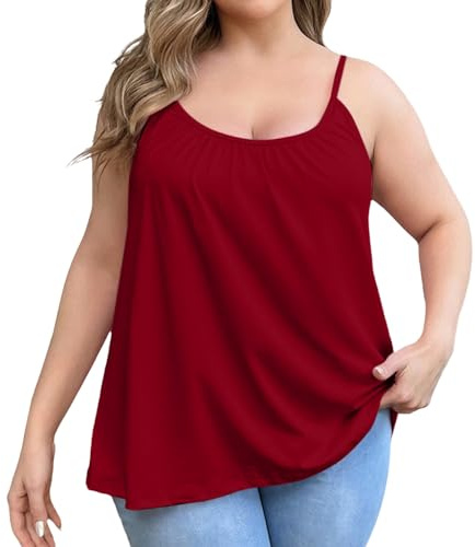 Women's Vest Top with Built in Bra Uk Plus Size Loose Fit Summer Tops Sleeveless Strappy Support Padded Lightweight Soft Camisole Top Vests