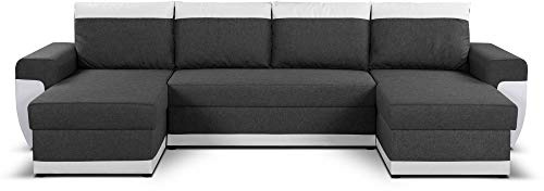 Best Mobilier – Panorama-Sofa in U Mailand aus Stoff und Kunstleder – großes XXL-Sofa Weiß/Grau, 7-Sitzer – Wohnzimmer
