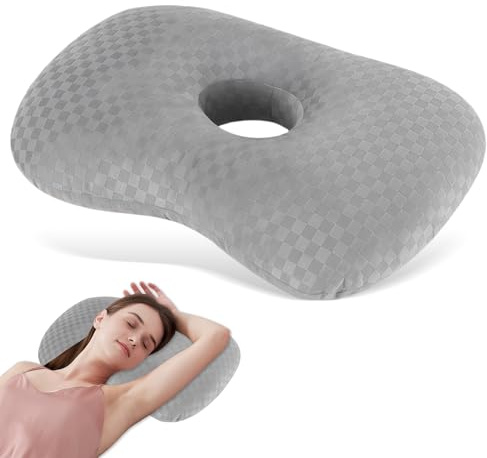 QINGZY Piercing Kissen mit 10cm Loch Große, 44x32x8cm, Donut Kissen, Pircingssets Ohr, Ergonomisch Sitzring für Seitlichen Schlaf Ohr Gegen Ohrenschmerzen Reisen Nackenschmerzen