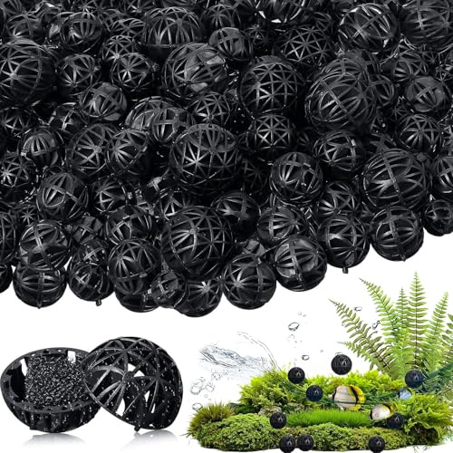 FLZONHUT Aquarium Bio Filterbälle,100 Stück Aquarium Filter Bio Balls 16 mm,Bio Poröse Filter,Biochemische Ball Filter Biochemischer Ball mit Baumwolle für Aquarium,Teich,Aquarium,Wasserfallbrunnen