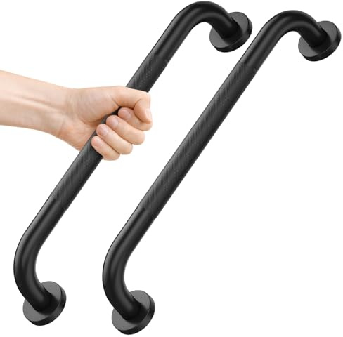 YIGUANXIN 2 Pack 16 Inch Bathroom & Shower Grab Rails, Safety Grab Handles | Anti-Slip Stainless Steel Bathroom Safety Grab Bars, Indoor & Outdoor Auxiliary Shower Handrail, (Black 1 Diameter)