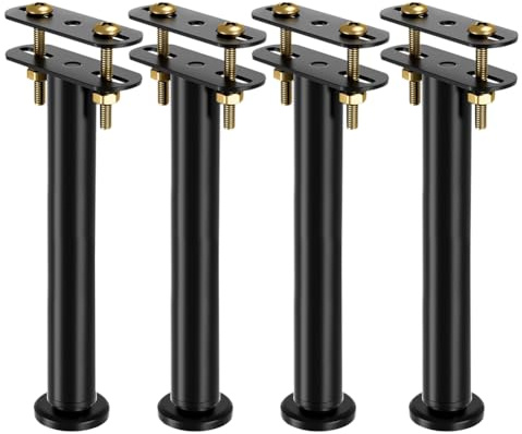 LUPATDY Lot de 4 Pieds de Lit Réglables en Hauteur de 25 à 42 cm - Kit de Renforcement pour Barre Centrale et Sommier à Lattes - Pieds de Support Robustes pour Cadre de Lit(Noir)
