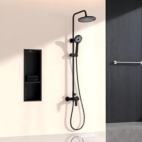 Columna de Ducha Mecánica STANEW con Cabezal Redondo y Manguito ABS de 3 Chorros, Columna de Ducha Para Baño, Negro (Mecánica)
