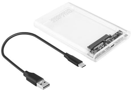 ELFJMZP 2.5 Inch Hard Drive Enclosure, Transparent Plastic Case, USB-C 3.2 Gen 1 SATA HDD/SSD Enclosure with 30CM USB-A to USB-C Cable, Plug & Play for Laptop/PC/PS5
