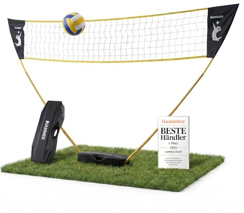 HAMMER Volleyball Netz Set - Volleyball-Set mit Tragekoffer, Pfostenständer, Courtline und Bodenheringe, Leichter Aufbau, Volleyball-Zubehör Spaß für jung und alt