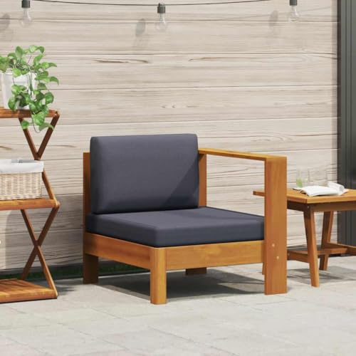 Ccslina Mittelsofa mit 1 Armlehne Dunkelgrau, Massives Akazienholz, 70x65x60 cm, Polsterkissen 10 cm, Garten Lounge Modul für Terrasse, Balkon, Außenbereich, wetterfestes Gartensofa